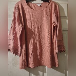 J. Jill Dusty Rose Crochet Trim Bell Sleeve Top